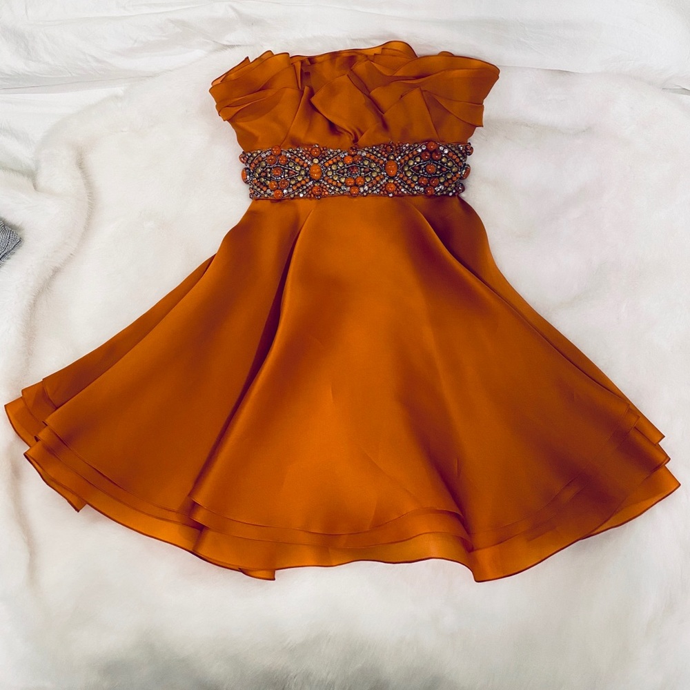 MARCHESA NWT COUTURE SILK ORGANZA BEADED  DRESS